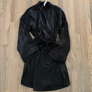 Short, black, satin robe